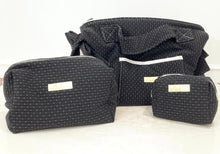 Load image into Gallery viewer, White Dots on Black Diaper Bag set of 3 items