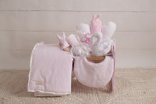 Load image into Gallery viewer, White Pearl Dots On Pink Wooden Doll Crib Gift Set