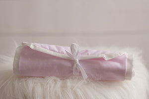White Pearl Dots On Pink Wooden Doll Crib Gift Set